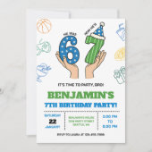 6-7 Birthday Invitation for Boys, Six Seven Meme Einladung (Vorderseite)