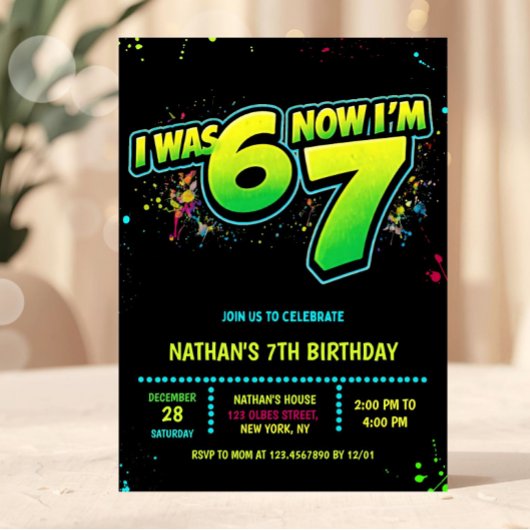 6 7 Boy Neon Six Seven Birthday Graffiti Einladung