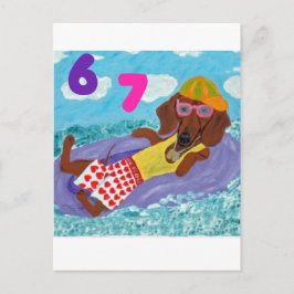 6 7 Dachshund beach bum on float Postkarte