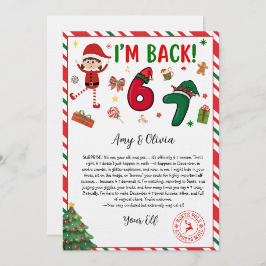 6 7 elf arrival letter - funny elf letter - 67  einladung (Vorne/Hinten)