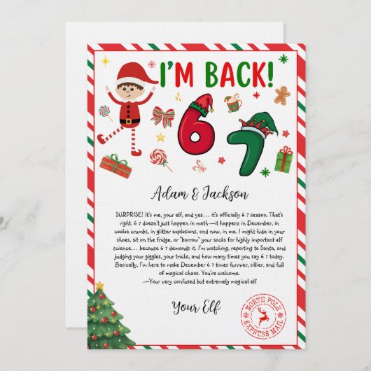 6 7 elfen Ankunftsbrief - lustiger Elfenbrief - 67 Einladung (Vorne/Hinten)