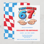 6 7 Funny Meme red & blue kid birthday Einladung (Vorne/Hinten)
