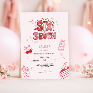 6 7 Geburtstag für Mädchen, Rosa 7. Kinderparty  Einladung