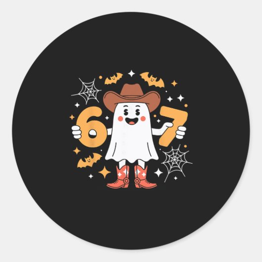 6 7 Halloween-Geist 67 Meme Gen Alpha Sechs Sieben Runder Aufkleber (Vorderseite)