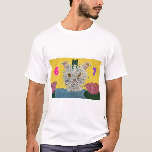 6 7 Mad Cat with frog on its head T-Shirt (Vorderseite)