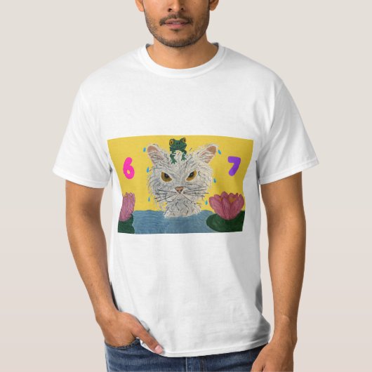 6 7 Mad Cat with frog on its head T-Shirt (Vorderseite)
