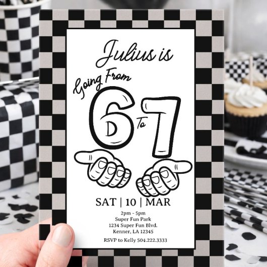 6 7 Meme Birthday Black Checkerboard Invitation Acryleinladungen