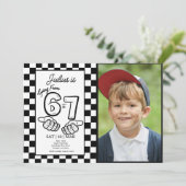 6 7 Meme Birthday Black Checkerboard Photo Einladung (Stehend Vorderseite)