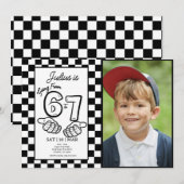 6 7 Meme Birthday Black Checkerboard Photo Einladung (Vorne/Hinten)