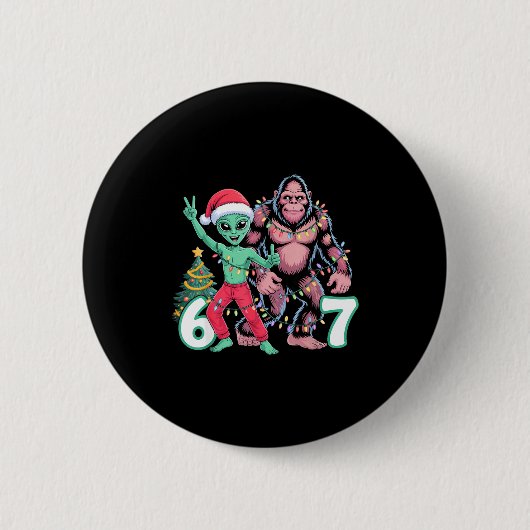 6 7 Meme Christmas Alien Sasquatch Six Seven Fun  Button (Vorderseite)