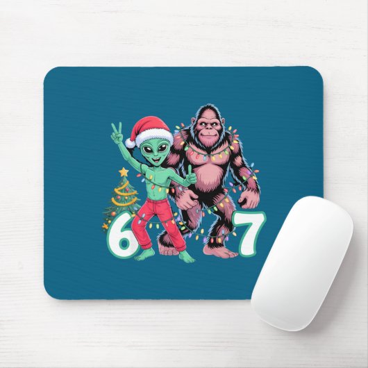 6 7 Meme Christmas Alien Sasquatch Six Seven Fun Mousepad (Mit Mouse)