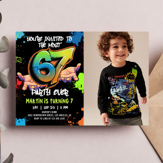 6 7 Meme Graffiti Six Seven Birthday Photo Einladung