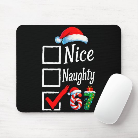 6 7 Meme Nice Naughty 67 Christmas Brain Rot Funny Mousepad (Mit Mouse)
