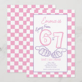 6 7 Meme Pink Checkerboard Mädchen Geburtstag Einladung (Vorne/Hinten)