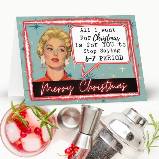 6 -7 Meme - Retro Christmas Card - Funny - Bestie Karte