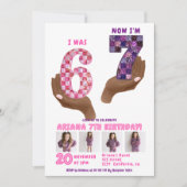 6 7 Meme Retro Pink Purple Checker Kids Birthday Einladung (Vorderseite)