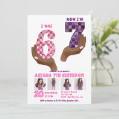 6 7 Meme Retro Pink Purple Checker Kids Birthday Einladung (Stehend Vorderseite)