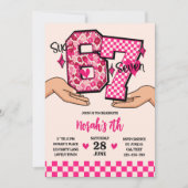 6 7 Meme Universitäts- Leopard Checkerboard Mädche Einladung (Vorderseite)