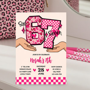 6 7 Meme Universitäts- Leopard Checkerboard Mädche Einladung