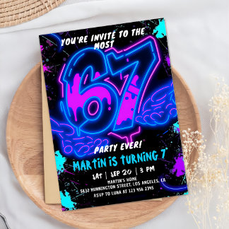 6 7 Neon Six Seven Birthday Invitation  Einladung