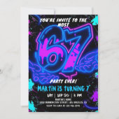 6 7 Neon Six Seven Birthday Invitation Einladung (Vorderseite)