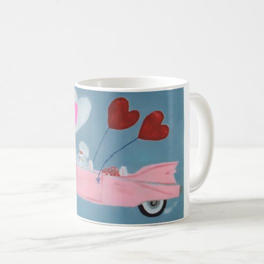 6 7 Poodle in Pink Classic Car flying in sky  Kaffeetasse (VorderseiteRechts)