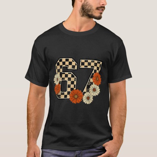 6 7 Retro Fall Meme Checkerboard Tee Haunted By 67 (Vorderseite)