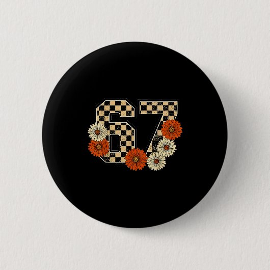 6 7 Retro Herbst Meme Schachbrett Tee Heimgesucht Button (Vorderseite)