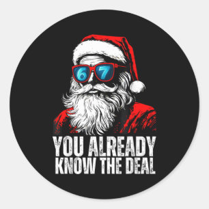 6 7 Santa Gesicht Sechs Sieben Meme Lustig 67 Weih Runder Aufkleber