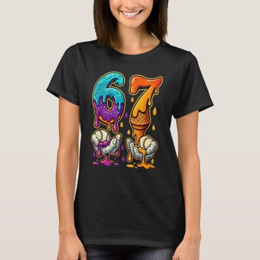 6 7 Six Seven Baseball Drip Gen Z Alpha Meme Slang T-Shirt (Vorderseite)