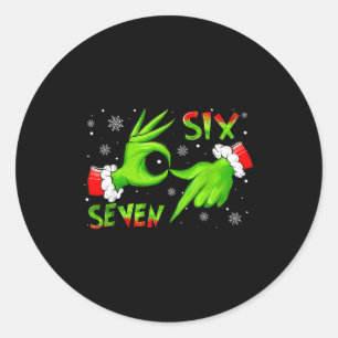 6 7 Six Seven Hand Gen Z Alpha Meme Slang Xmas Wei Runder Aufkleber