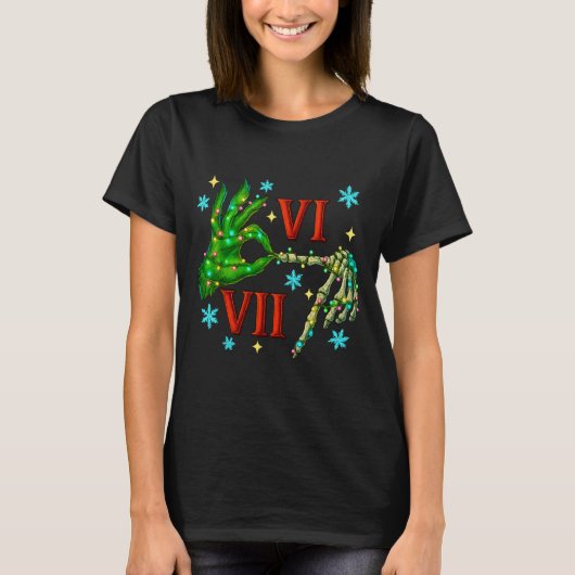 6 7 Six Seven Meme Christmas Hand Gen Z Alpha Xmas T-Shirt (Vorderseite)