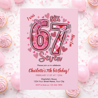 6 7 Six Seven Meme Trend Pink Girls 7th Birthday Einladung