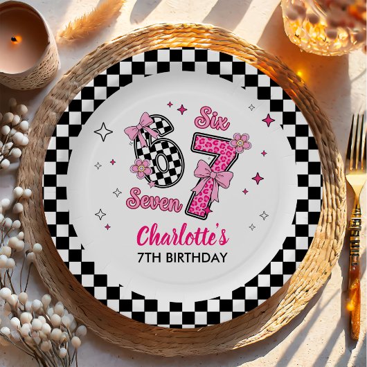 6 7 Six Seven Meme Trend Pink Girls 7th Birthday Pappteller
