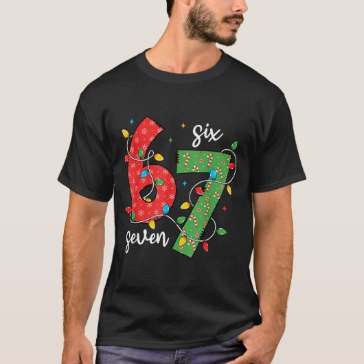 6 7 Six Seven Meme Xmas Lights Candy Cane Christma T-Shirt (Vorderseite)