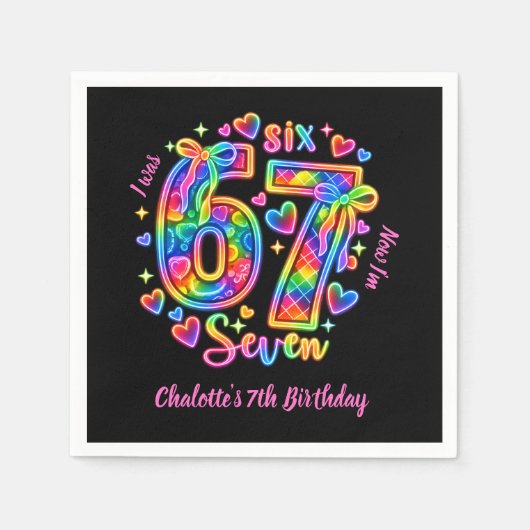6 7 Six Seven Neon Regenbogen Leuchten Mädchen Geb Serviette (Vorderseite)