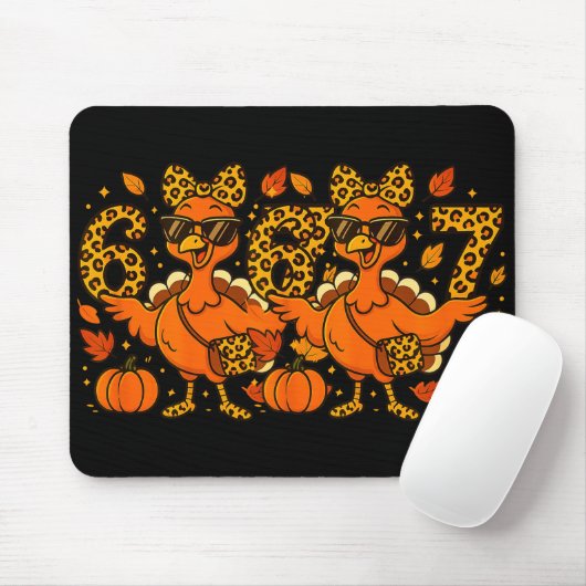 6 7 Thanksgiving Funny Leopard Bow Turkey Six Seve Mousepad (Mit Mouse)