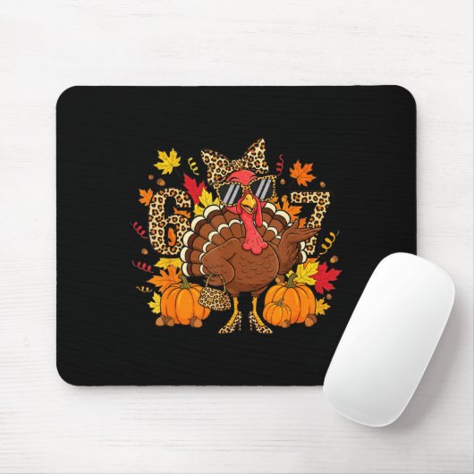 6 7 Thanksgiving Funny Leopard Bow Turkey Six Seve Mousepad (Mit Mouse)