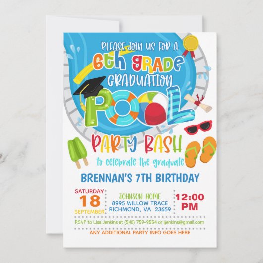 6. Abschluss Pool Party - Junge Einladung (Vorderseite)