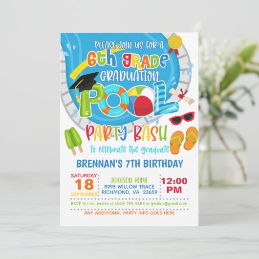 6. Abschluss Pool Party - Junge Einladung (Stehend Vorderseite)