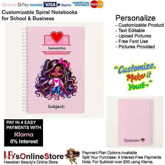 6 African American Girl Writing Supplies Students Notizblock