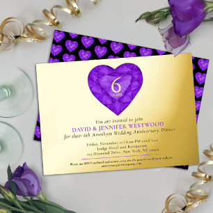 6. Amethyst-Hochzeitstag Aquarell-Herz Folieneinladung