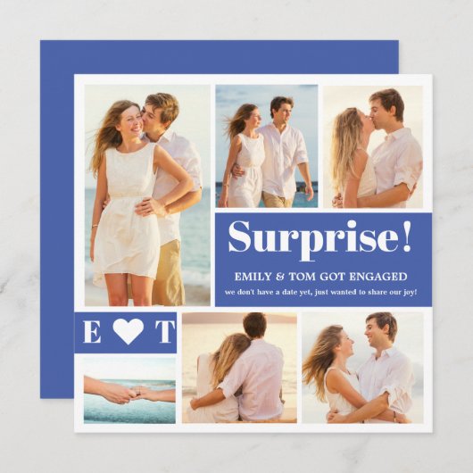 6 Ankündigung von Foto Collage Blue Verlobung (Vorne/Hinten)
