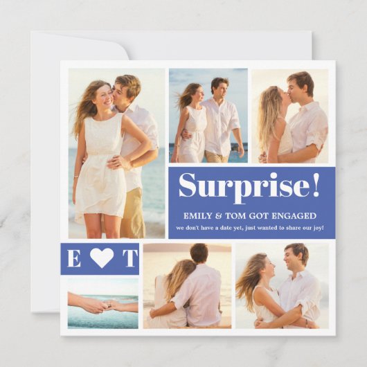 6 Ankündigung von Foto Collage Blue Verlobung (Vorderseite)