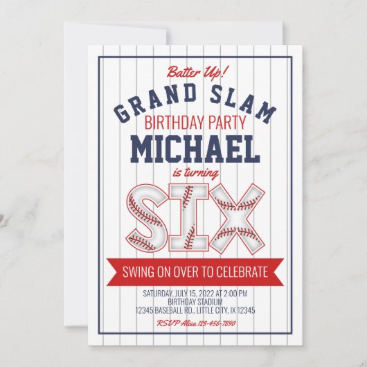6. Baseball Geburtstag Einladung (Vorderseite)