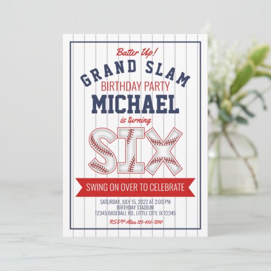 6. Baseball Geburtstag Einladung (Stehend Vorderseite)