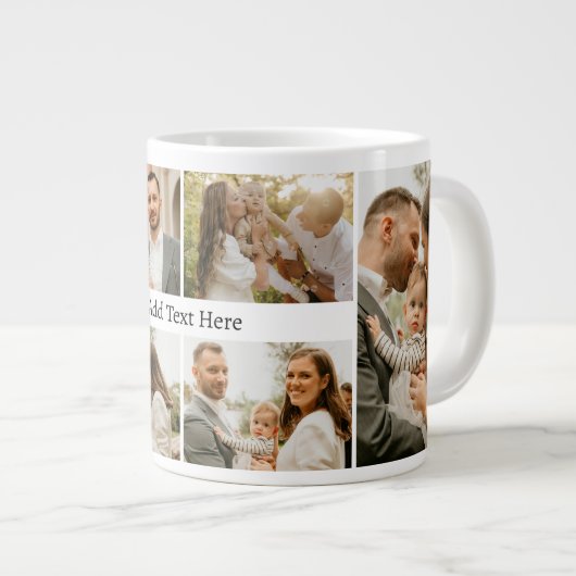 6 BildCollage - Benutzerdefinierter Text Schwarz-w Jumbo-Tasse (Vorderseite Rechts)