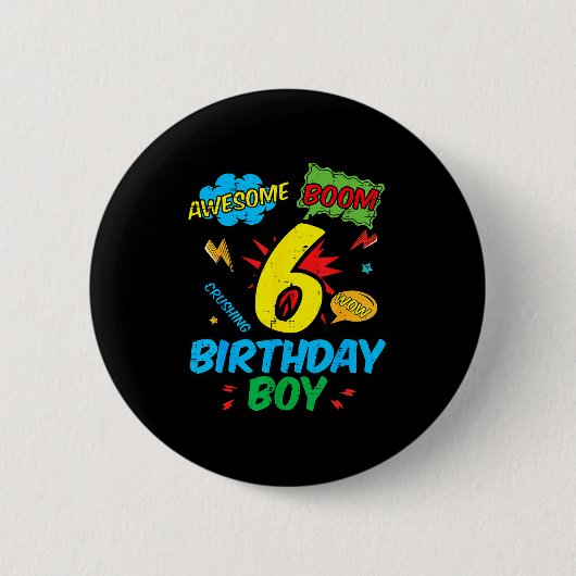 6 Birthday Boy Comic Cool 6th Bday Superhero Party Button (Vorderseite)