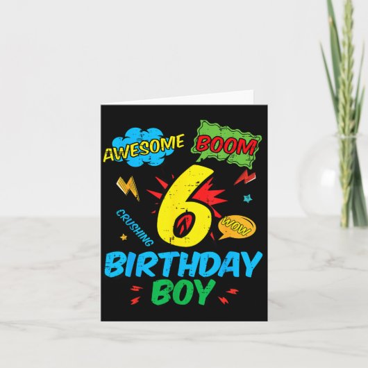 6 Birthday Boy Comic Cool 6th Bday Superhero Party Karte (Vorderseite)