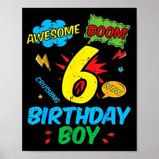 6 Birthday Boy Comic Cool 6th Bday Superhero Party Poster (Vorne)